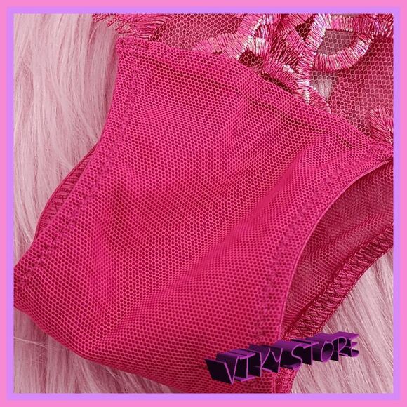 💖 NWT Victoria’s Secret Dream Angels Lace Mesh Pink Foil Brazilian M #7264 💖 - Picture 6 of 7